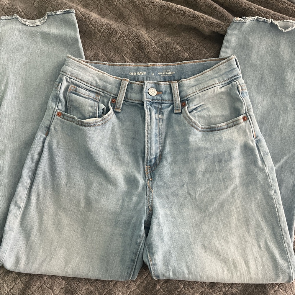 light wash straight leg old navy jeans, high rise